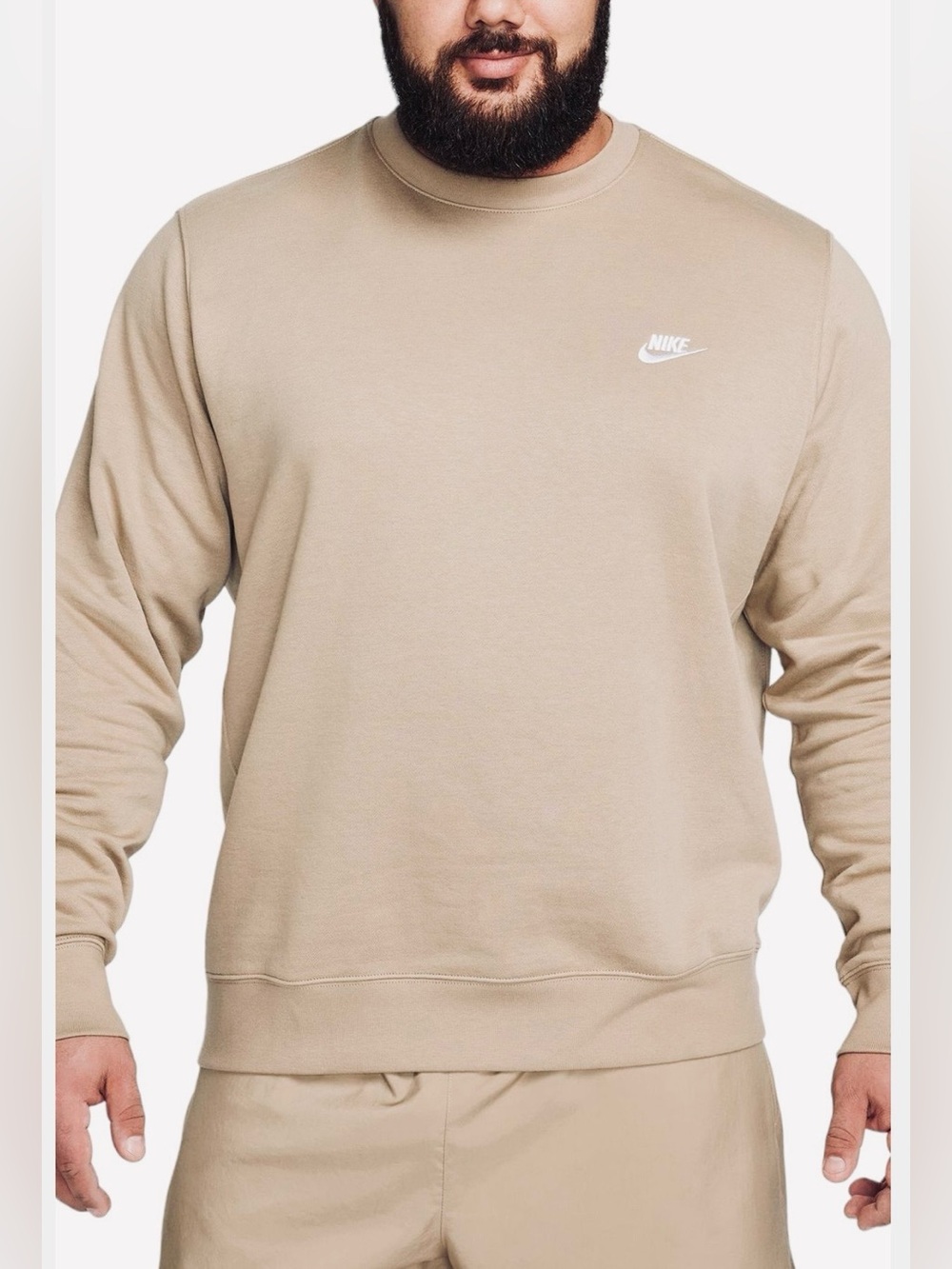 Nike Men’s Crewneck Sweatshirt in Light Beige with White Logo